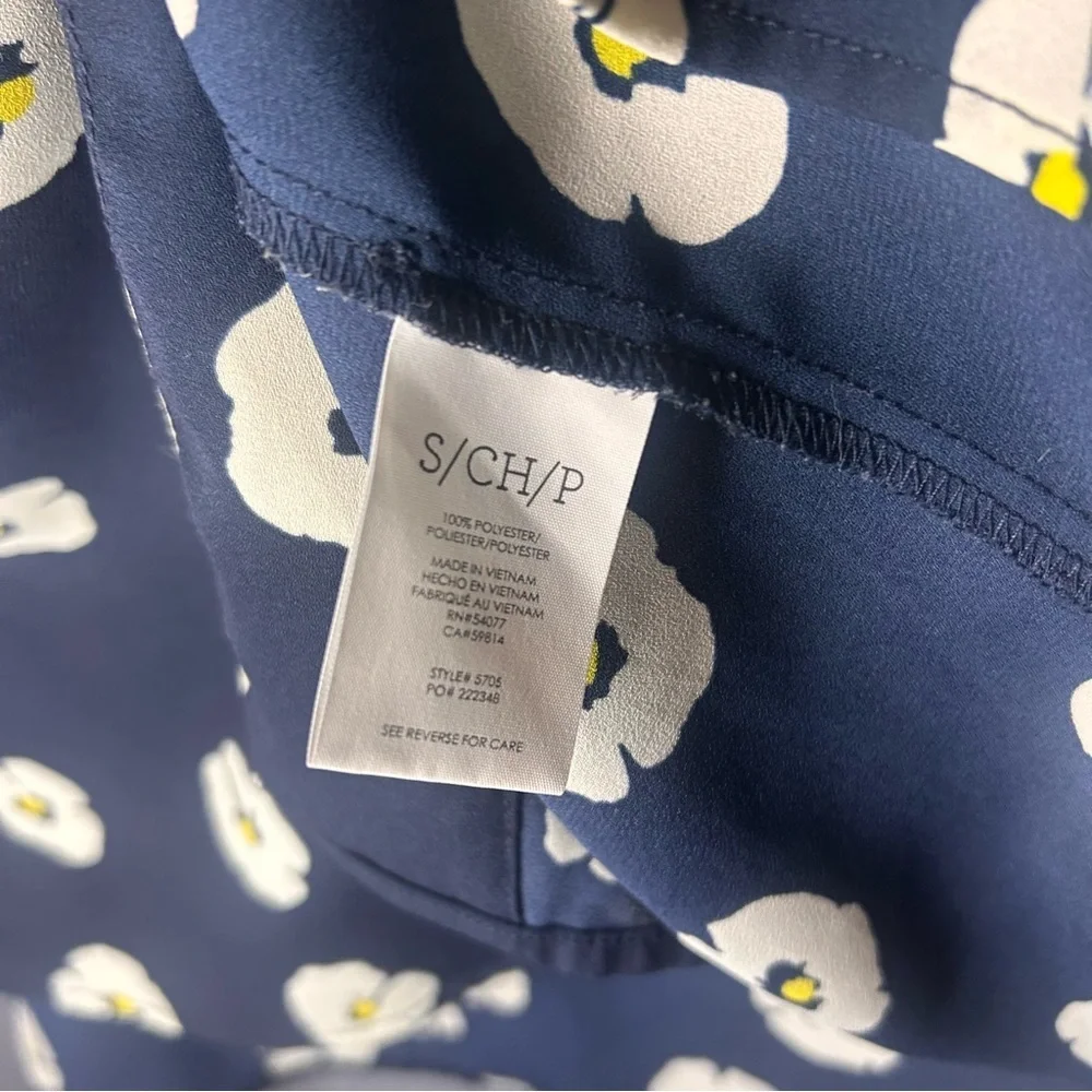 Cabi Navy Floral Blouse Small | 3/4 Sleeve Popover Top